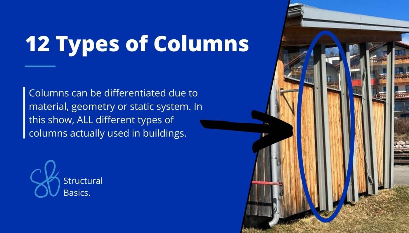 The most used column types, differentiated by material geometry and static system