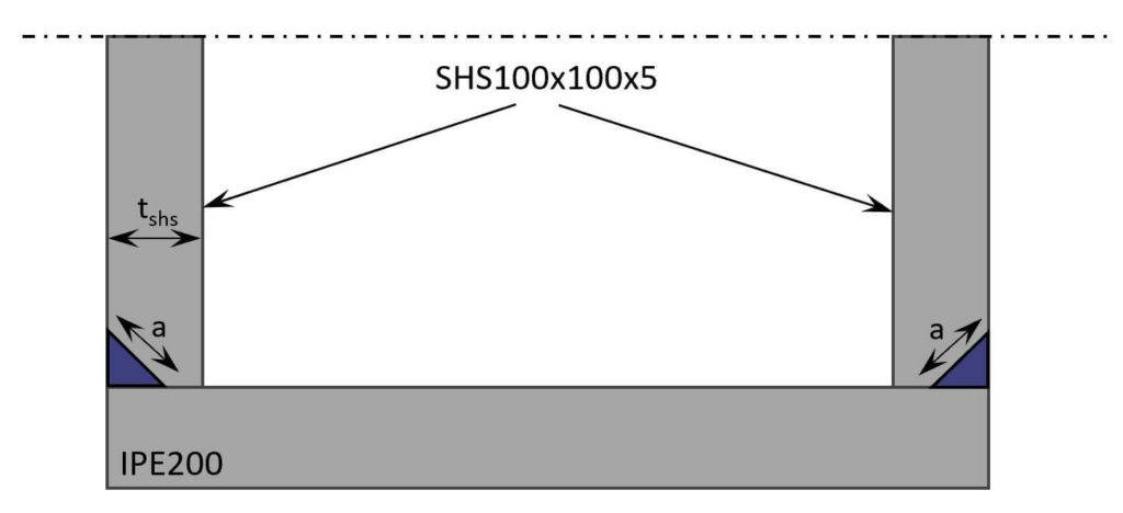 Butt weld connecting a SHS profile to the flange of an IPE profile