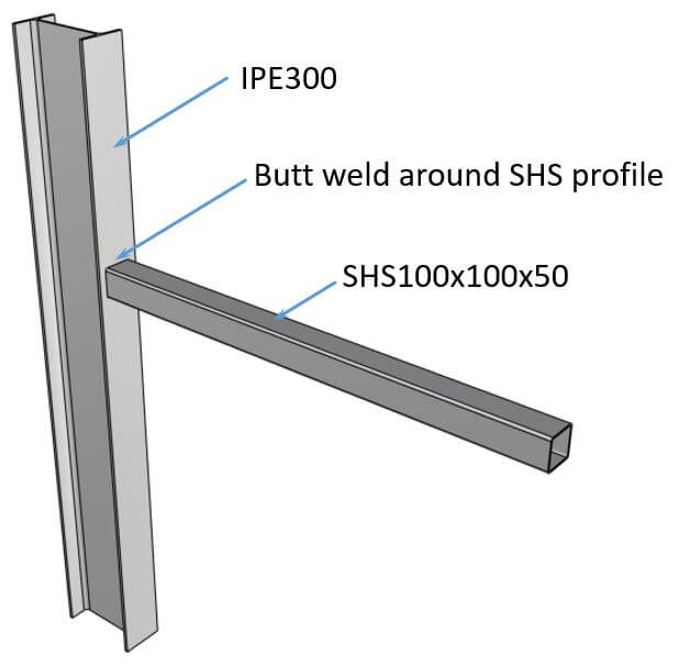 Example of where a butt weld is used in steel structures is a joint between a SHS and an IPE profile.